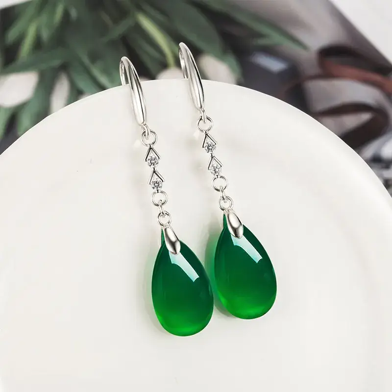 Green Agate Earrings for Women Ethnic Style - Image 4