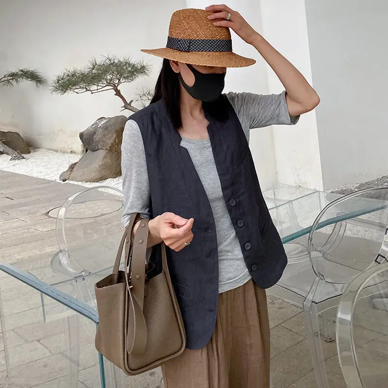 Women's 2024 Summer Linen Vest with Straw Hat - Image 5