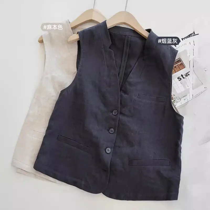 Women's 2024 Summer Linen Vest with Straw Hat - Image 6