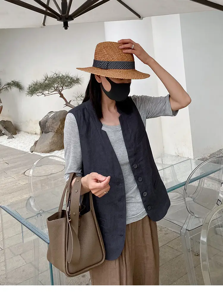 Women's 2024 Summer Linen Vest with Straw Hat — feature 1