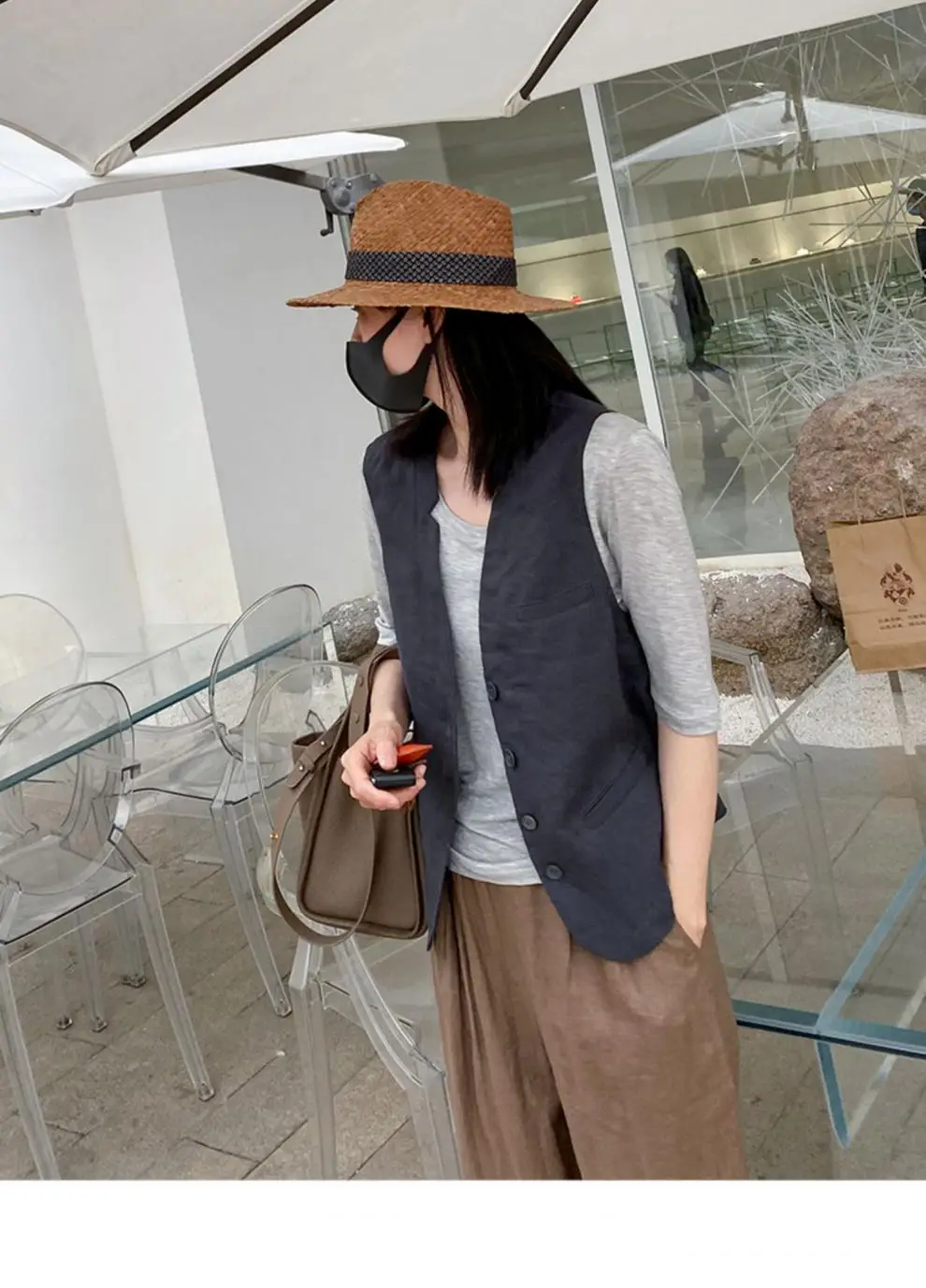 Women's 2024 Summer Linen Vest with Straw Hat — feature 17