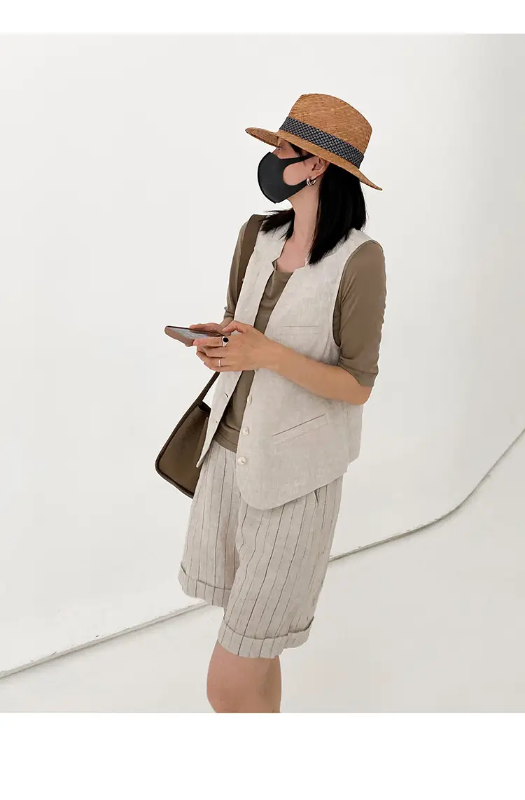Women's 2024 Summer Linen Vest with Straw Hat — feature 2