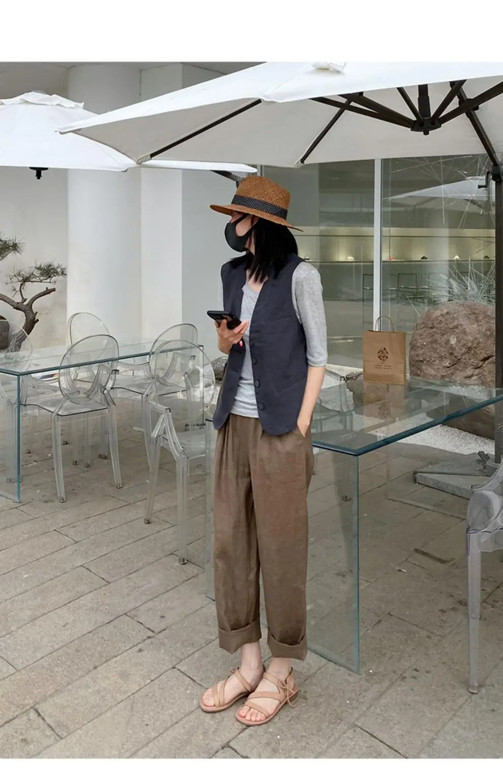 Women's 2024 Summer Linen Vest with Straw Hat — feature 24
