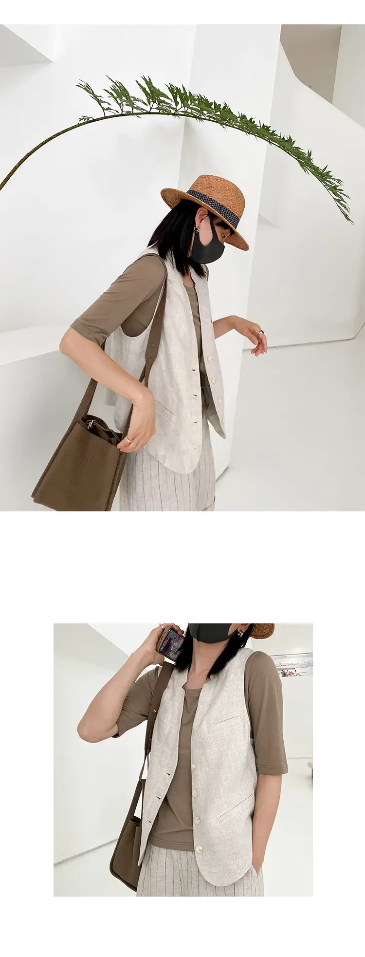 Women's 2024 Summer Linen Vest with Straw Hat — feature 30