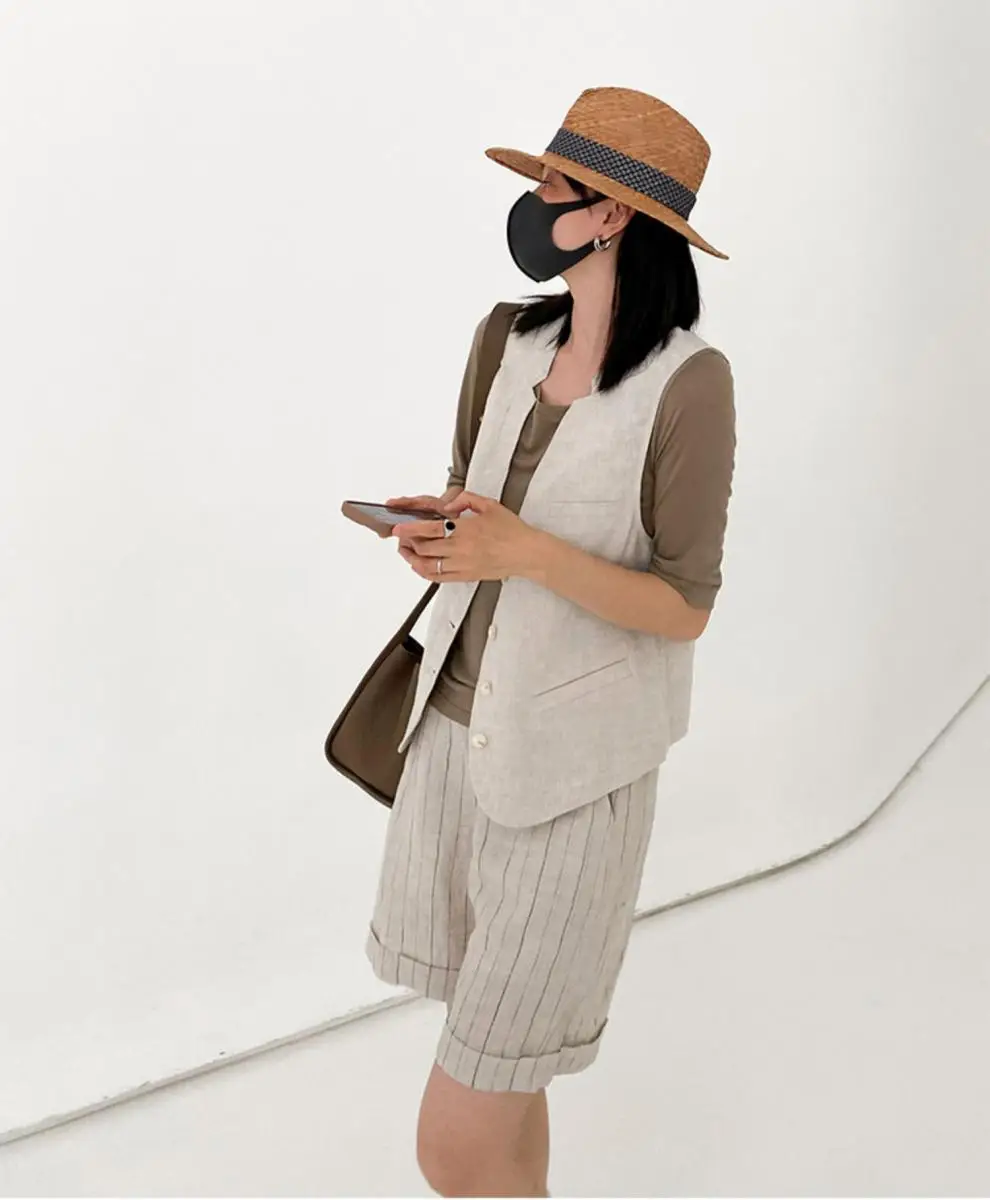 Women's 2024 Summer Linen Vest with Straw Hat — feature 34