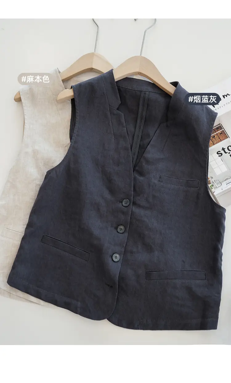 Women's 2024 Summer Linen Vest with Straw Hat — feature 4