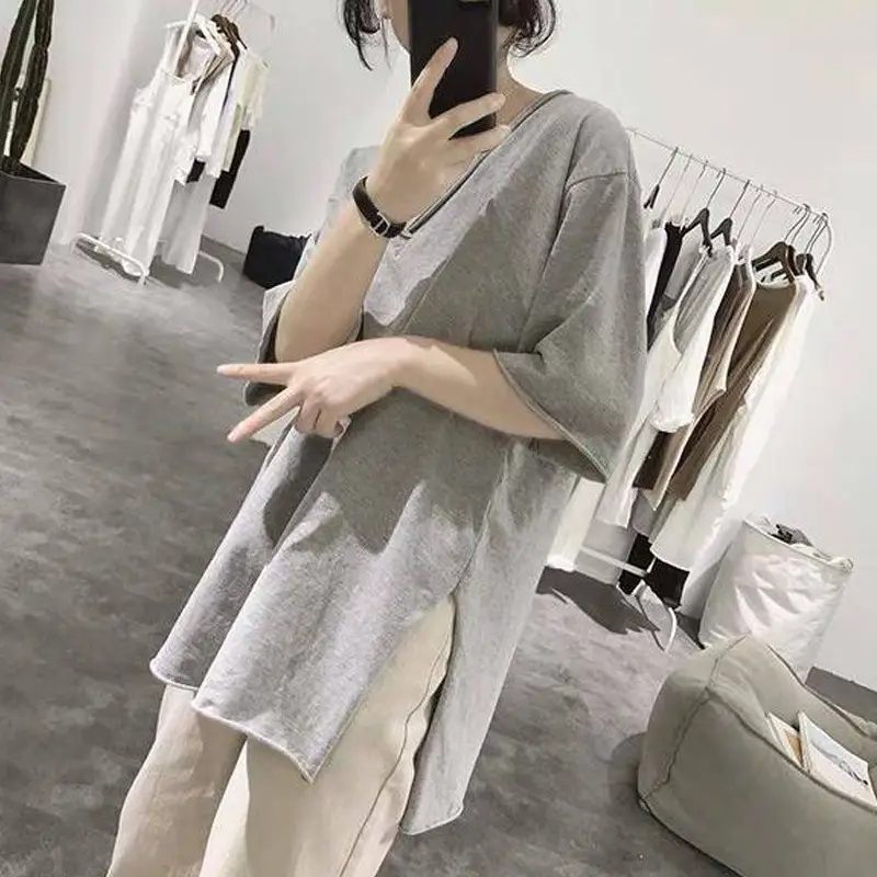 Women Black V-Neck Short Sleeve T-Shirt 2022 Summer - Image 5