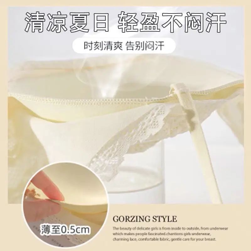 Tube Top Bra for Women in Summer, Thin, Wire-Free, Large Breasts, Small Breasts, Anti-Exposure, Lace Breathable Bra Set