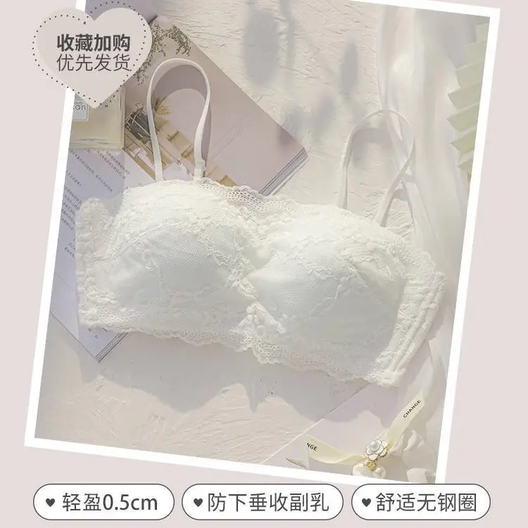 Tube Top Bra for Women in Summer, Thin, Wire-Free, Large Breasts, Small Breasts, Anti-Exposure, Lace Breathable Bra Set