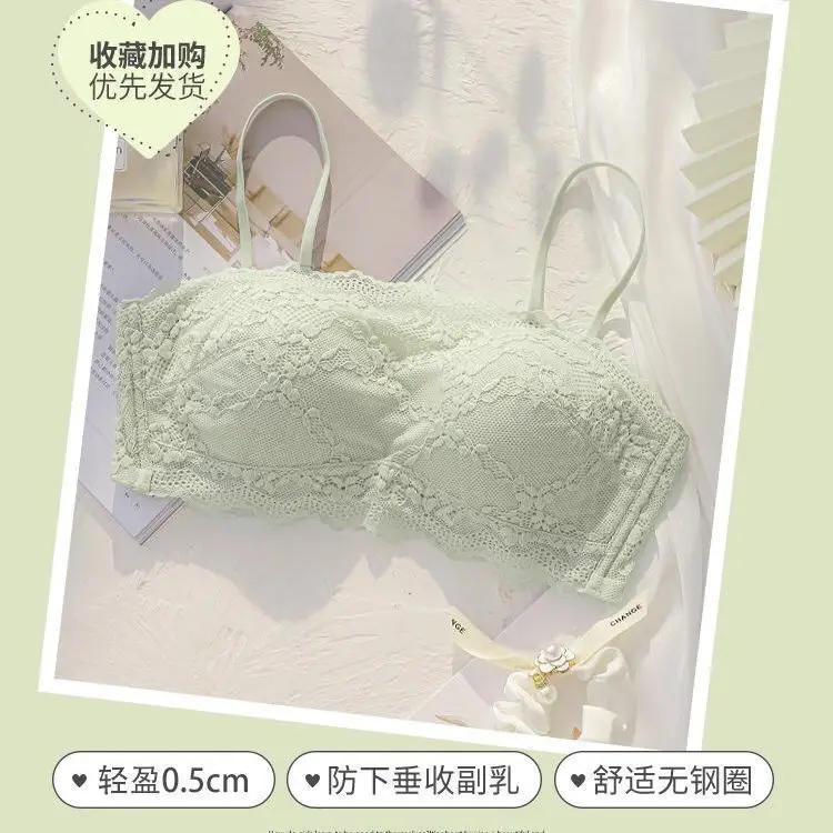 Tube Top Bra for Women in Summer, Thin, Wire-Free, Large Breasts, Small Breasts, Anti-Exposure, Lace Breathable Bra Set
