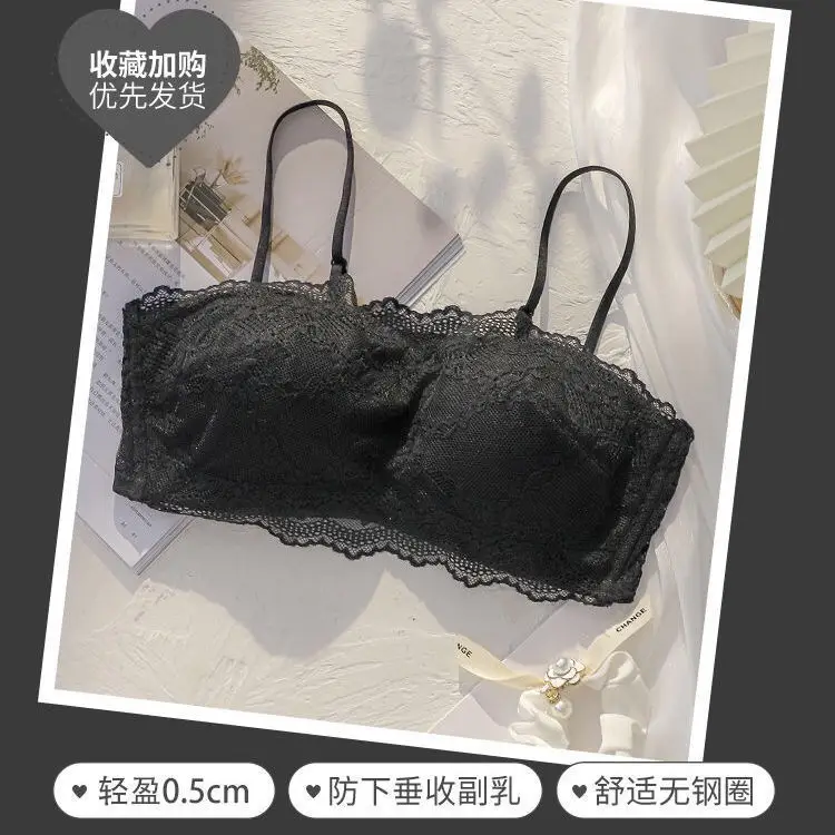 Tube Top Bra for Women in Summer, Thin, Wire-Free, Large Breasts, Small Breasts, Anti-Exposure, Lace Breathable Bra Set