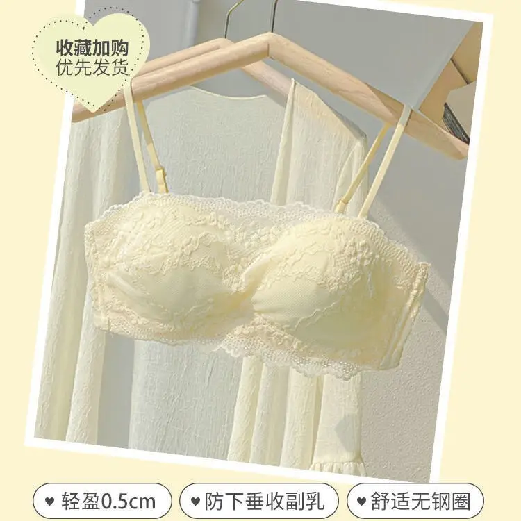Tube Top Bra for Women in Summer, Thin, Wire-Free, Large Breasts, Small Breasts, Anti-Exposure, Lace Breathable Bra Set