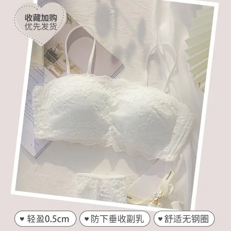 Tube Top Bra for Women in Summer, Thin, Wire-Free, Large Breasts, Small Breasts, Anti-Exposure, Lace Breathable Bra Set