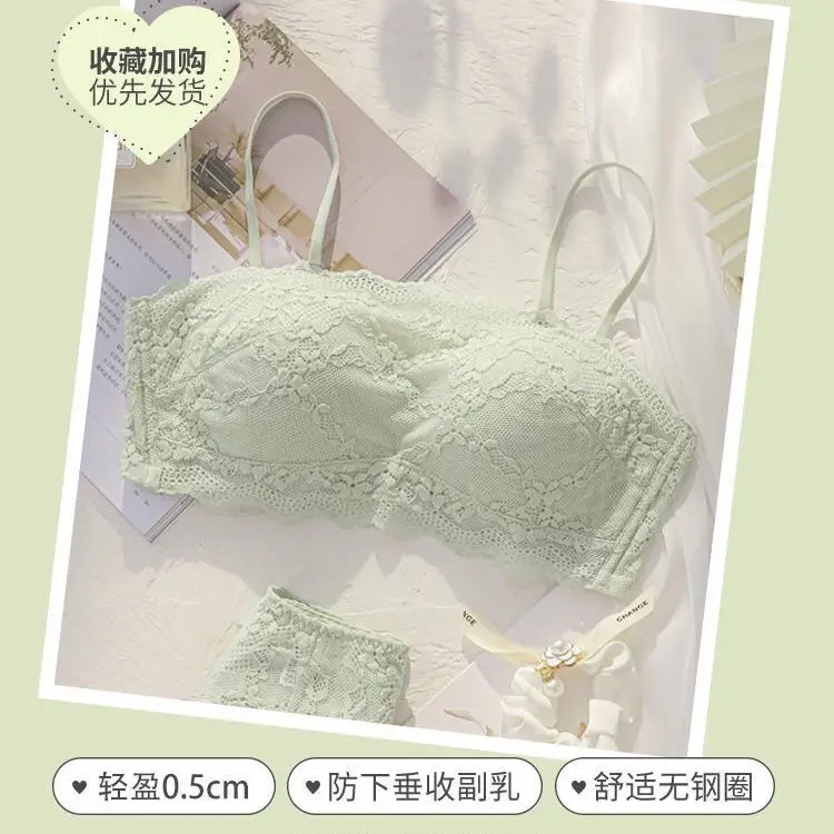 Tube Top Bra for Women in Summer, Thin, Wire-Free, Large Breasts, Small Breasts, Anti-Exposure, Lace Breathable Bra Set