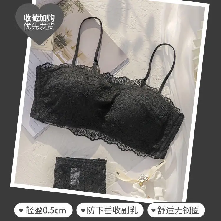 Tube Top Bra for Women in Summer, Thin, Wire-Free, Large Breasts, Small Breasts, Anti-Exposure, Lace Breathable Bra Set