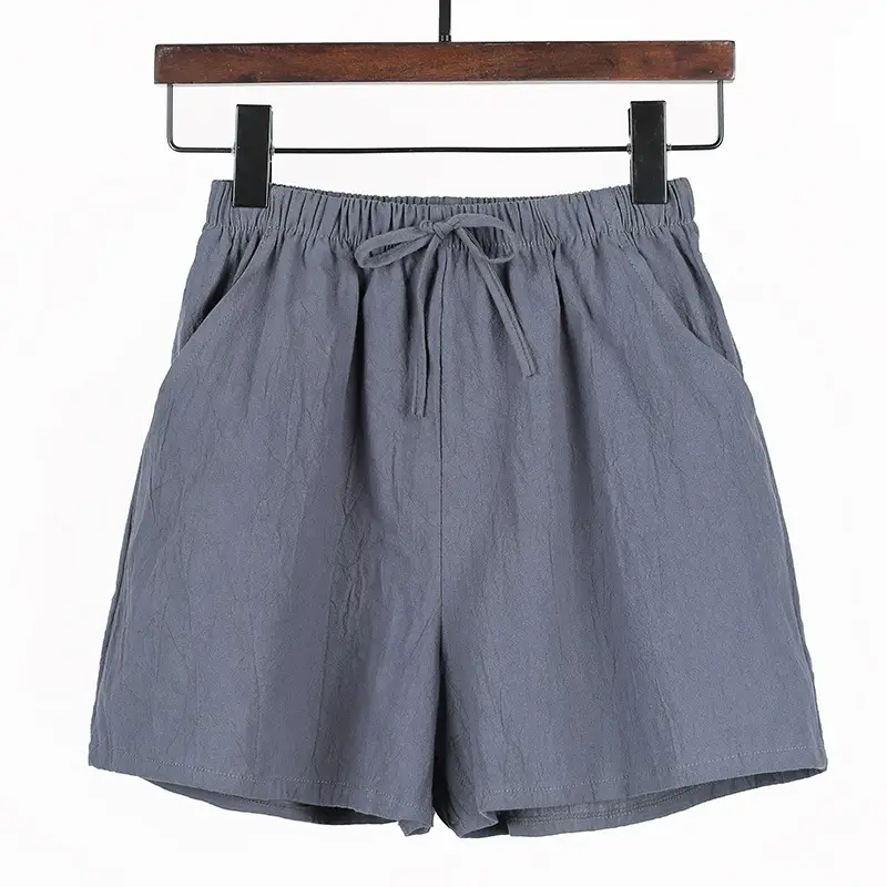 Women Cotton Linen Wide Leg Shorts Summer Large