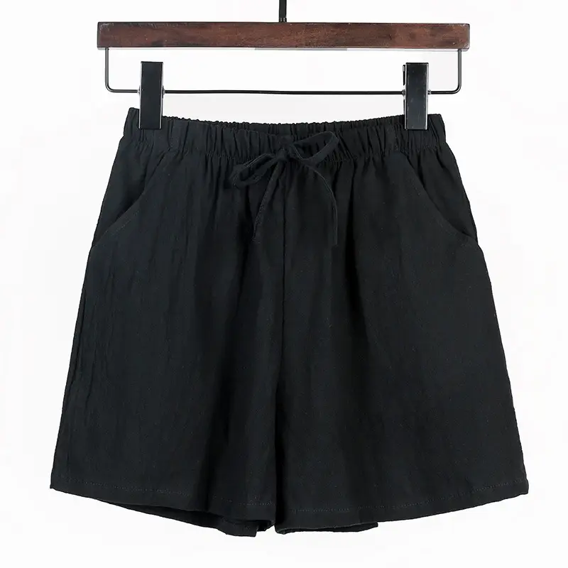 Women Cotton Linen Wide Leg Shorts Summer Large