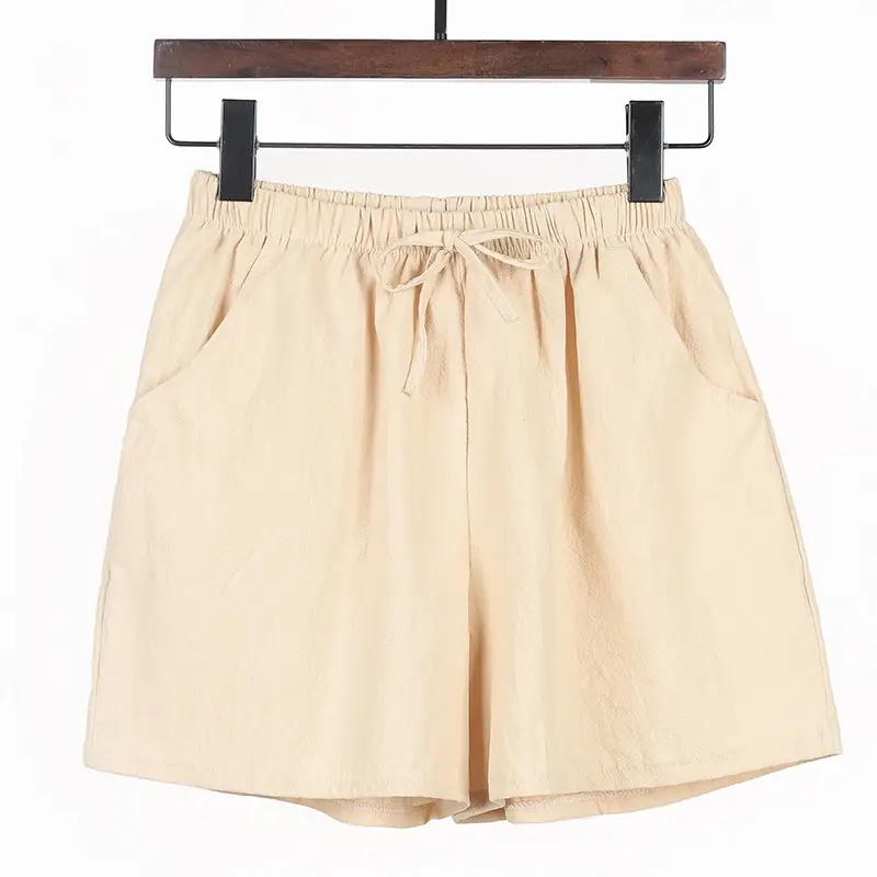 Women Cotton Linen Wide Leg Shorts Summer Large