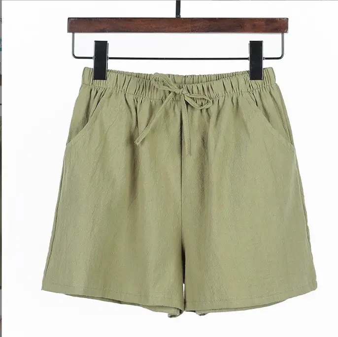 Women Cotton Linen Wide Leg Shorts Summer Large