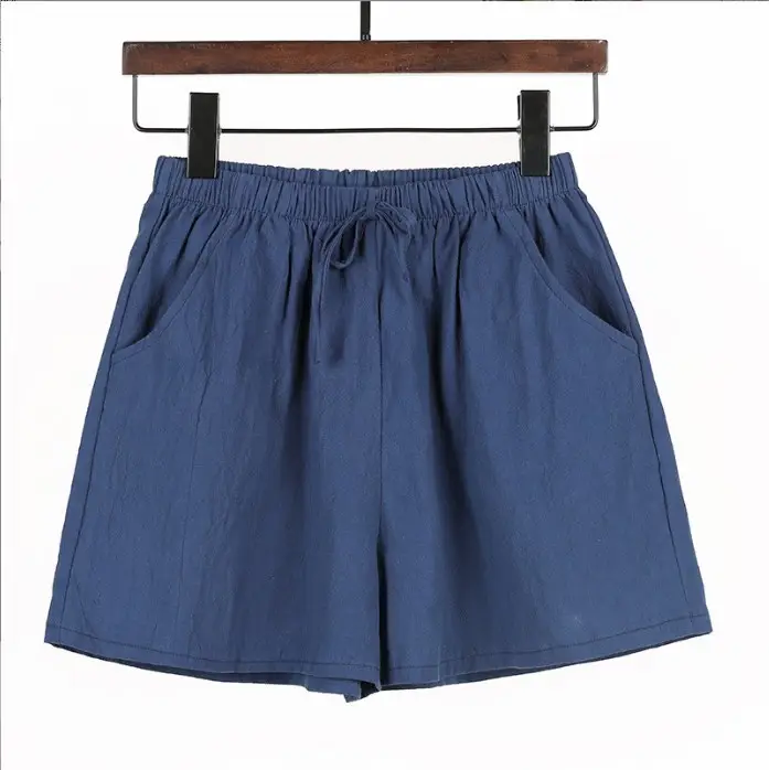 Women Cotton Linen Wide Leg Shorts Summer Large
