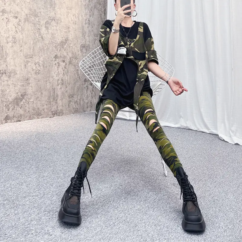 Women Camouflage Ripped Leg Pants Slim Fit 2025 — feature 11