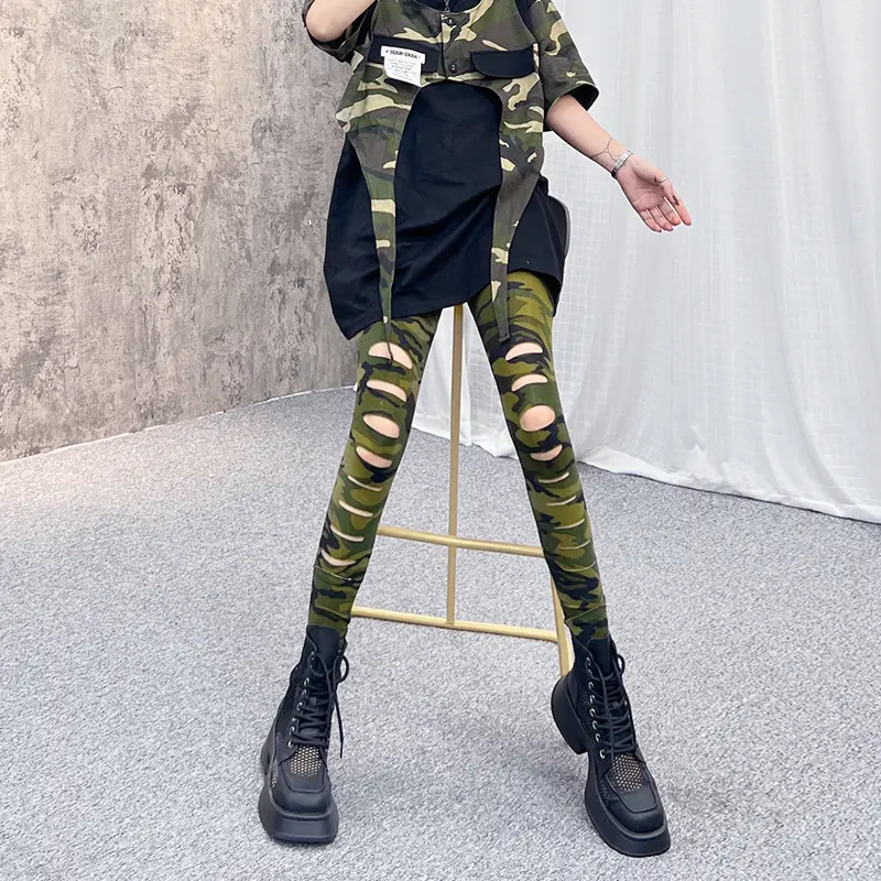 Women Camouflage Ripped Leg Pants Slim Fit 2025 — feature 4