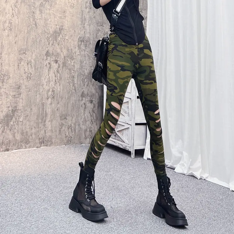 Women Camouflage Ripped Leg Pants Slim Fit 2025 — feature 5