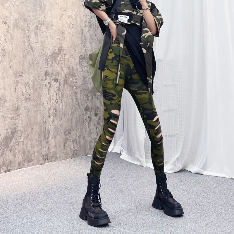 Women Camouflage Ripped Leg Pants Slim Fit 2025 — feature 6