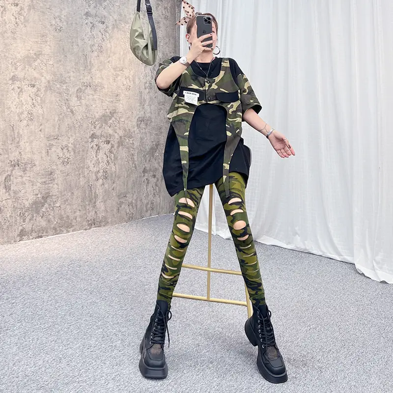 Women Camouflage Ripped Leg Pants Slim Fit 2025 — feature 7