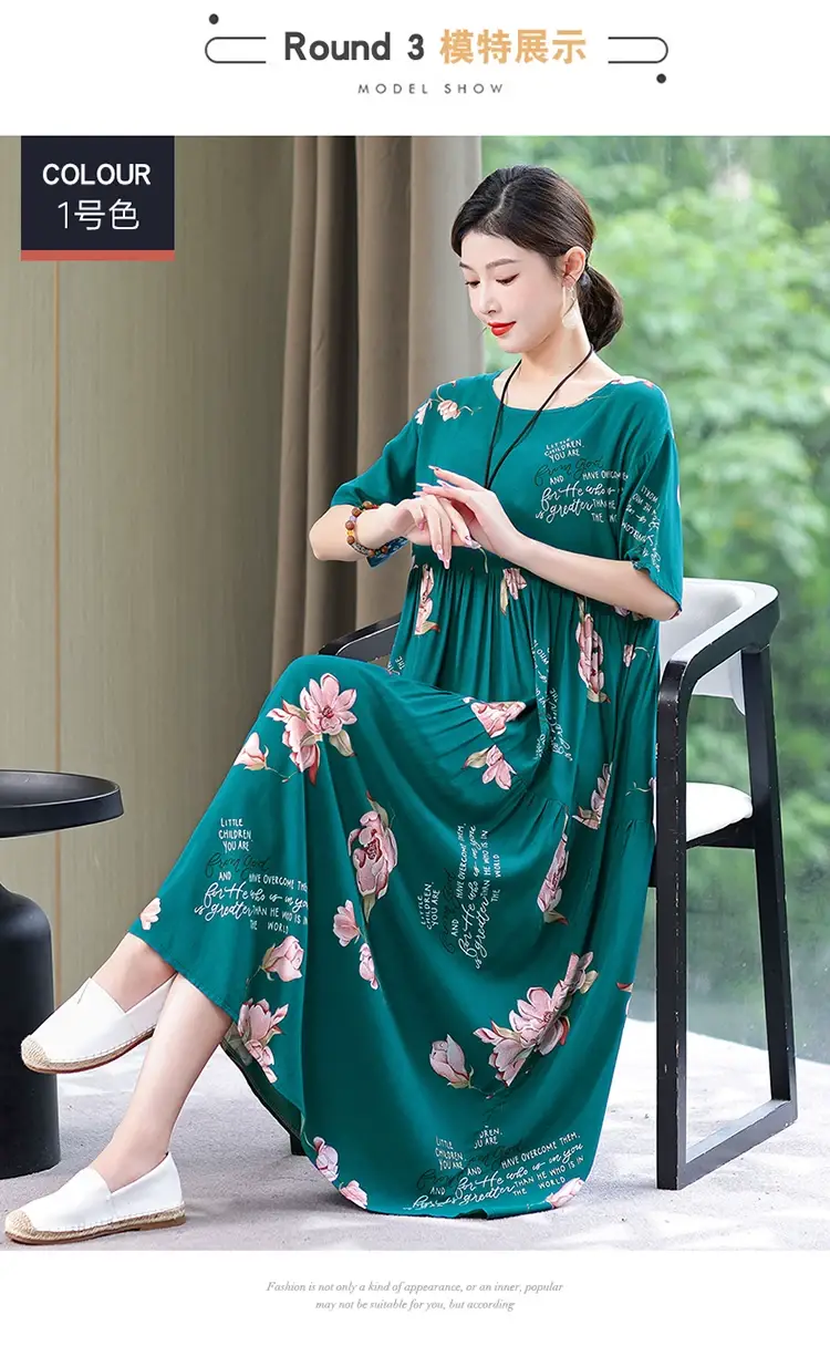 Women Green Long Skirt Dress Summer Elegant Cotton — feature 16