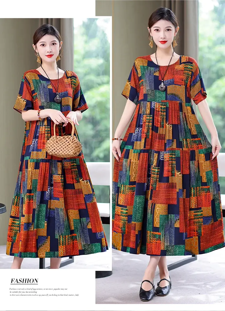 Women Green Long Skirt Dress Summer Elegant Cotton — feature 19