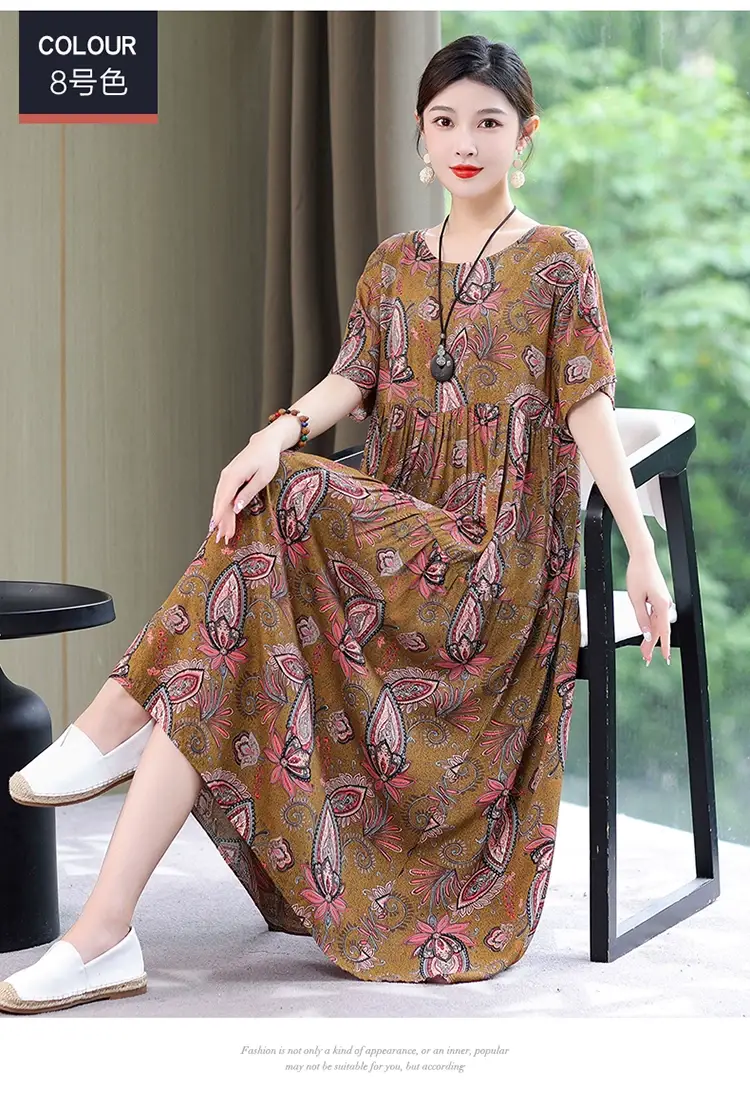 Women Green Long Skirt Dress Summer Elegant Cotton — feature 25