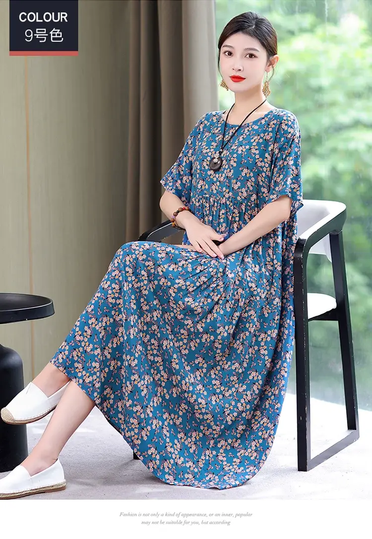 Women Green Long Skirt Dress Summer Elegant Cotton — feature 26