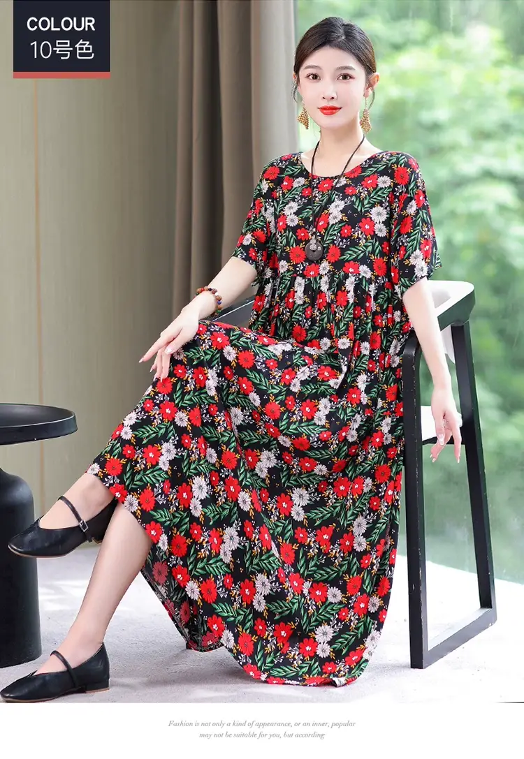 Women Green Long Skirt Dress Summer Elegant Cotton — feature 27