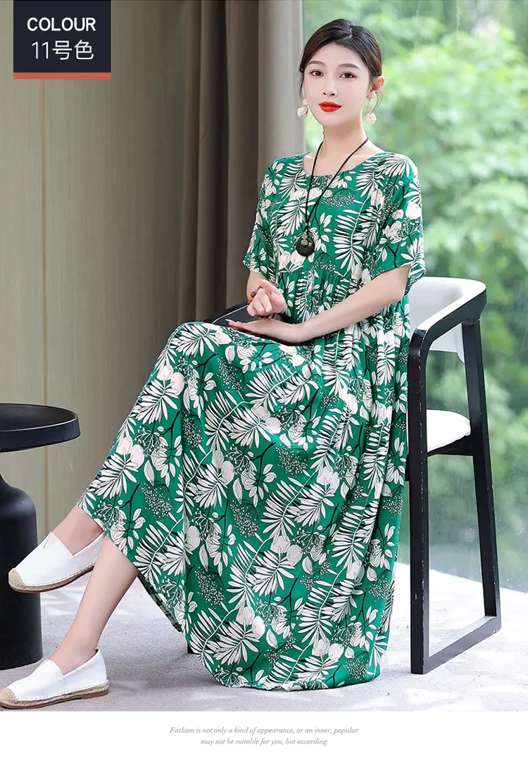 Women Green Long Skirt Dress Summer Elegant Cotton — feature 29
