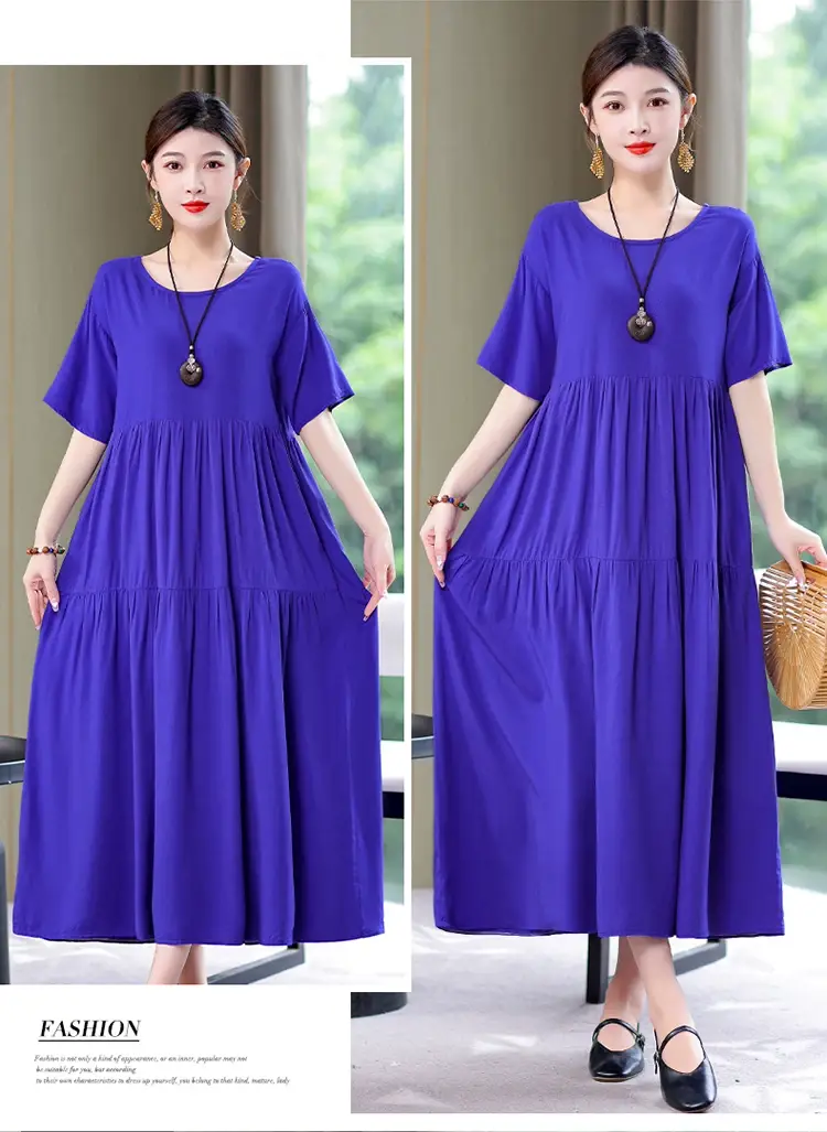 Women Green Long Skirt Dress Summer Elegant Cotton — feature 31