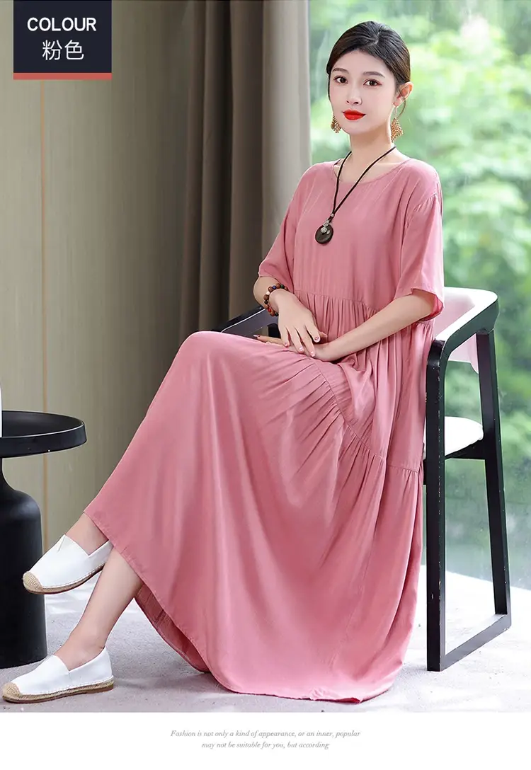 Women Green Long Skirt Dress Summer Elegant Cotton — feature 33