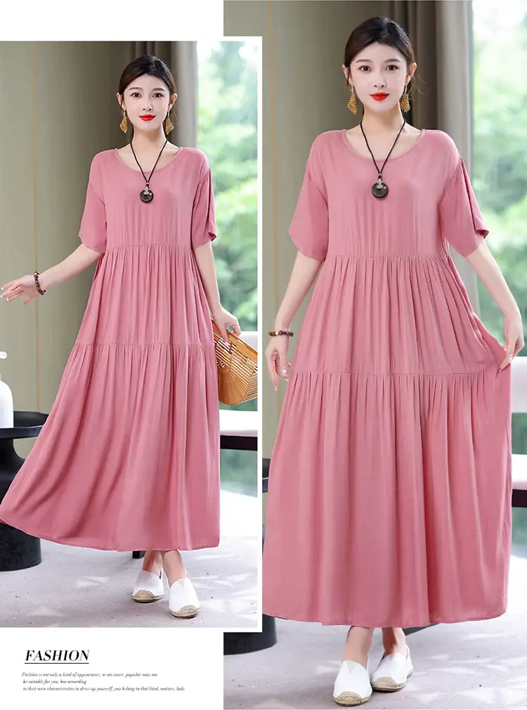 Women Green Long Skirt Dress Summer Elegant Cotton — feature 34