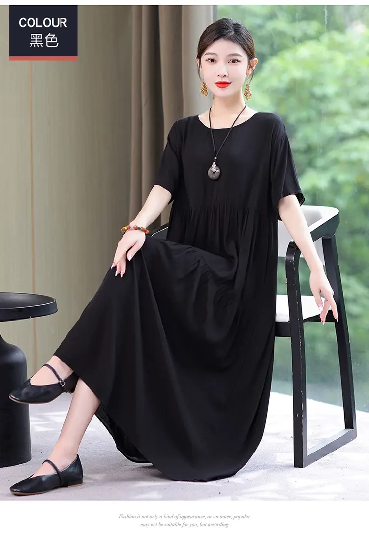 Women Green Long Skirt Dress Summer Elegant Cotton — feature 35