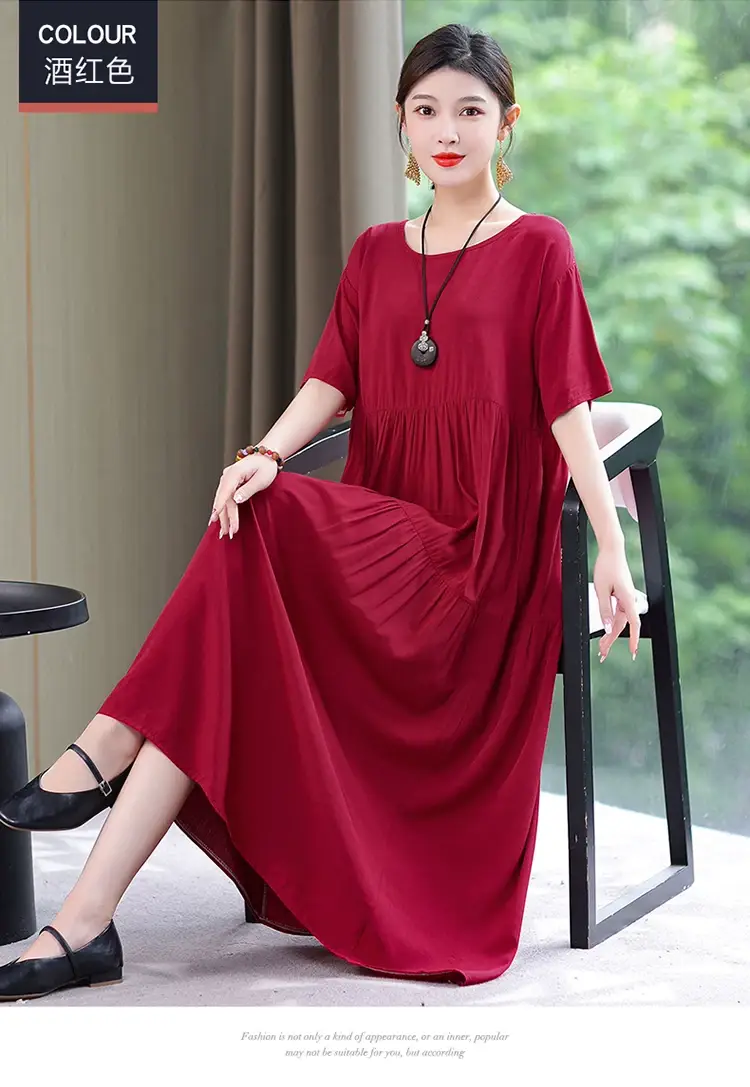 Women Green Long Skirt Dress Summer Elegant Cotton — feature 37
