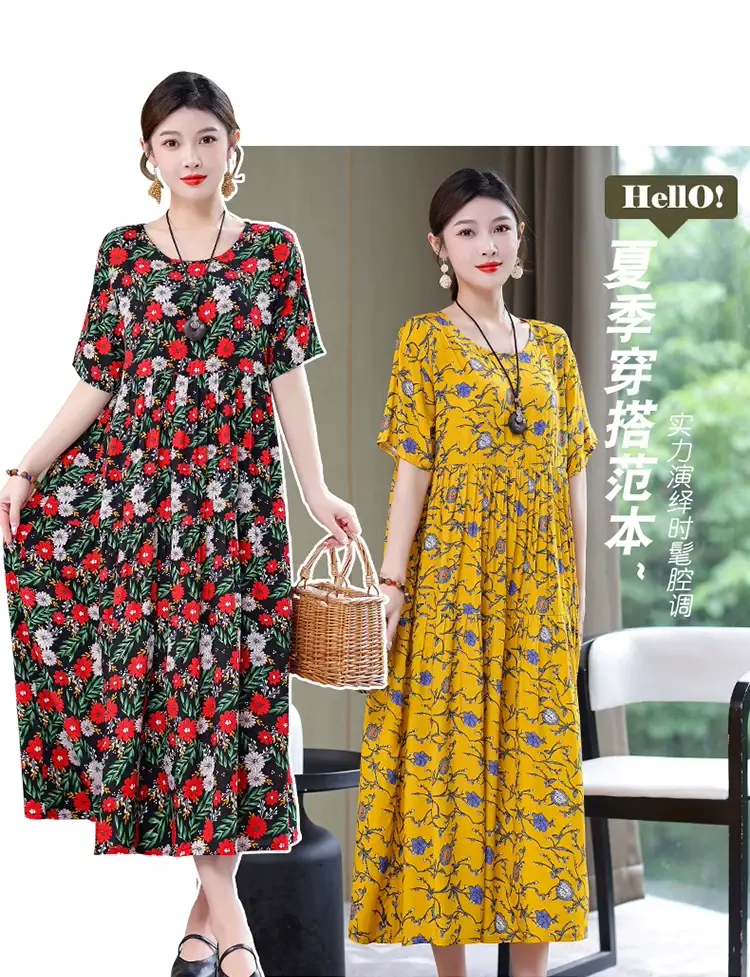 Women Green Long Skirt Dress Summer Elegant Cotton — feature 4