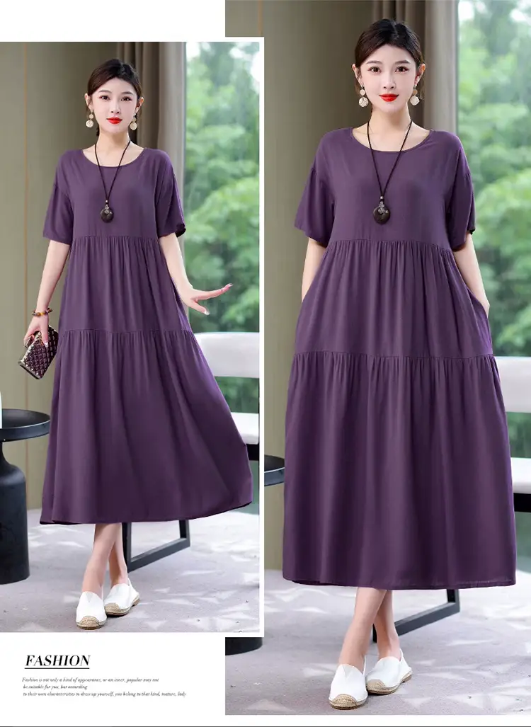 Women Green Long Skirt Dress Summer Elegant Cotton — feature 40
