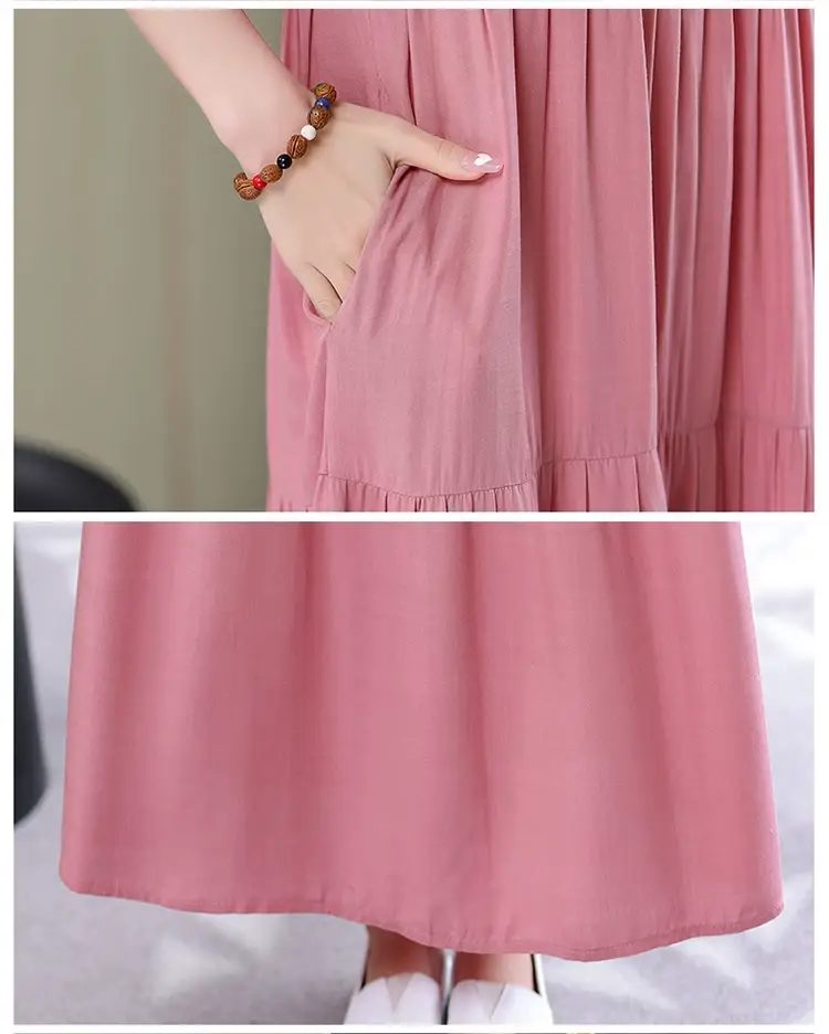 Women Green Long Skirt Dress Summer Elegant Cotton — feature 41