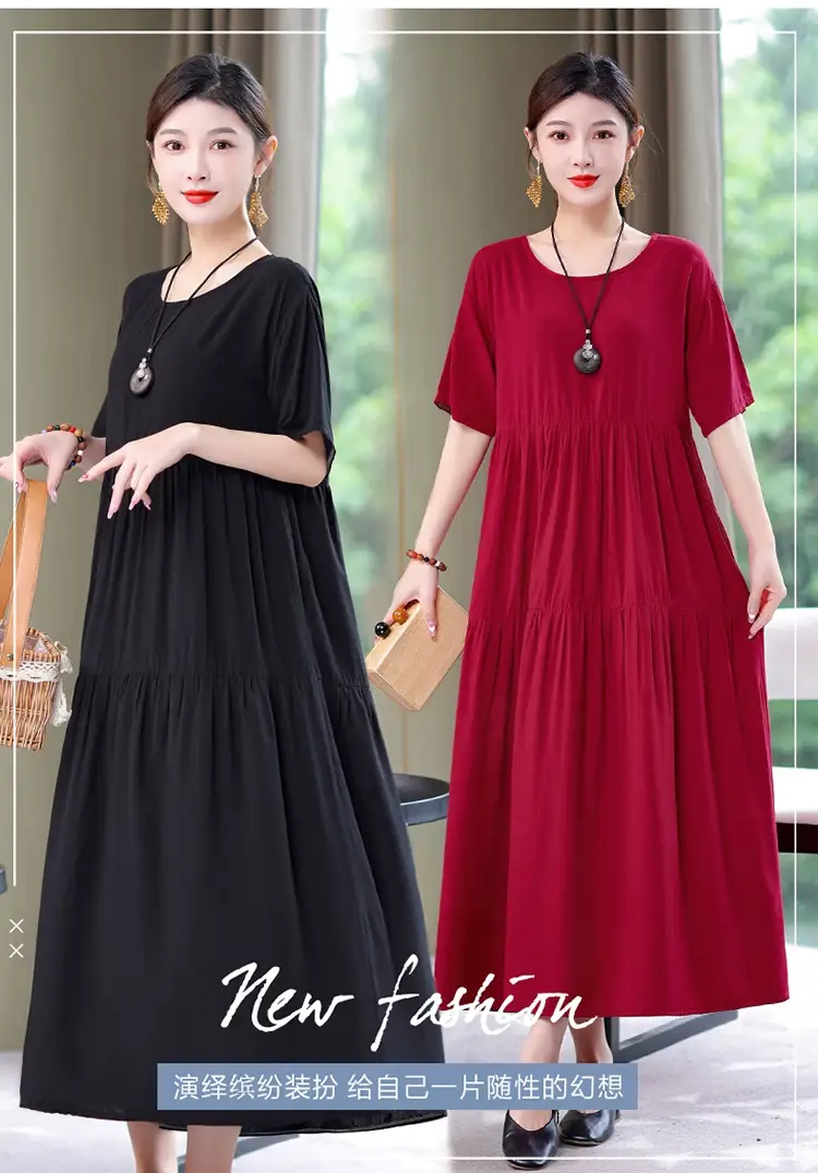 Women Green Long Skirt Dress Summer Elegant Cotton — feature 6