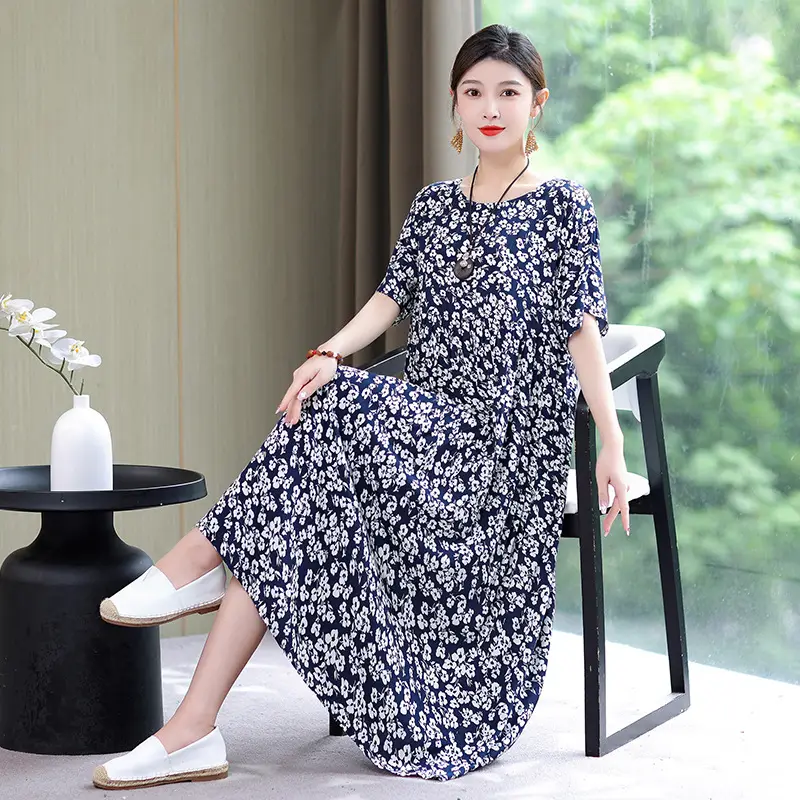 Women Green Long Skirt Dress Summer Elegant Cotton