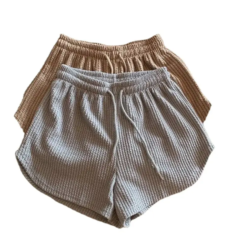 Women Black Waffle High Waist Shorts 2022 - Image 10