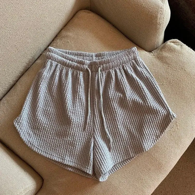 Women Black Waffle High Waist Shorts 2022 — feature 10