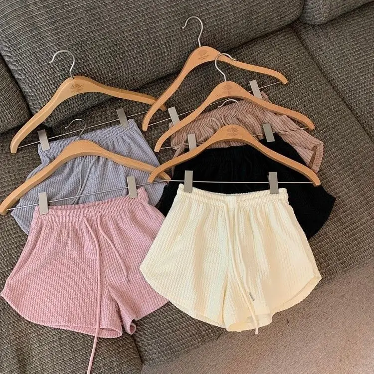 Women Black Waffle High Waist Shorts 2022 — feature 16