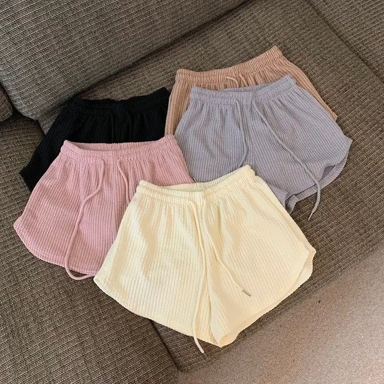 Women Black Waffle High Waist Shorts 2022 — feature 18