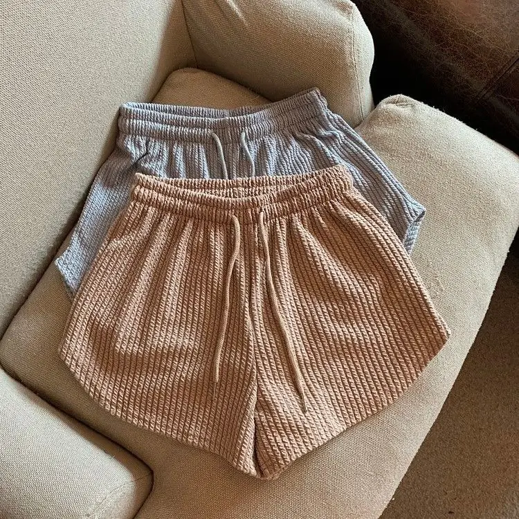 Women Black Waffle High Waist Shorts 2022 — feature 23